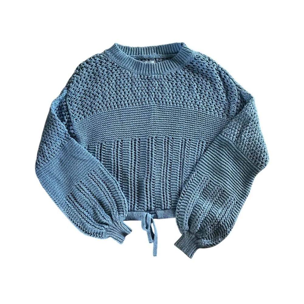 [American Eagle] Knit Cropped Blue Sweater w Balloon Sleeves